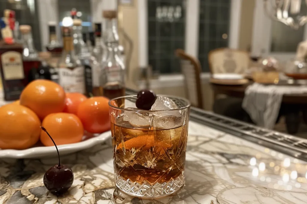 Luxurious cocktail presentation with a citrus garnish