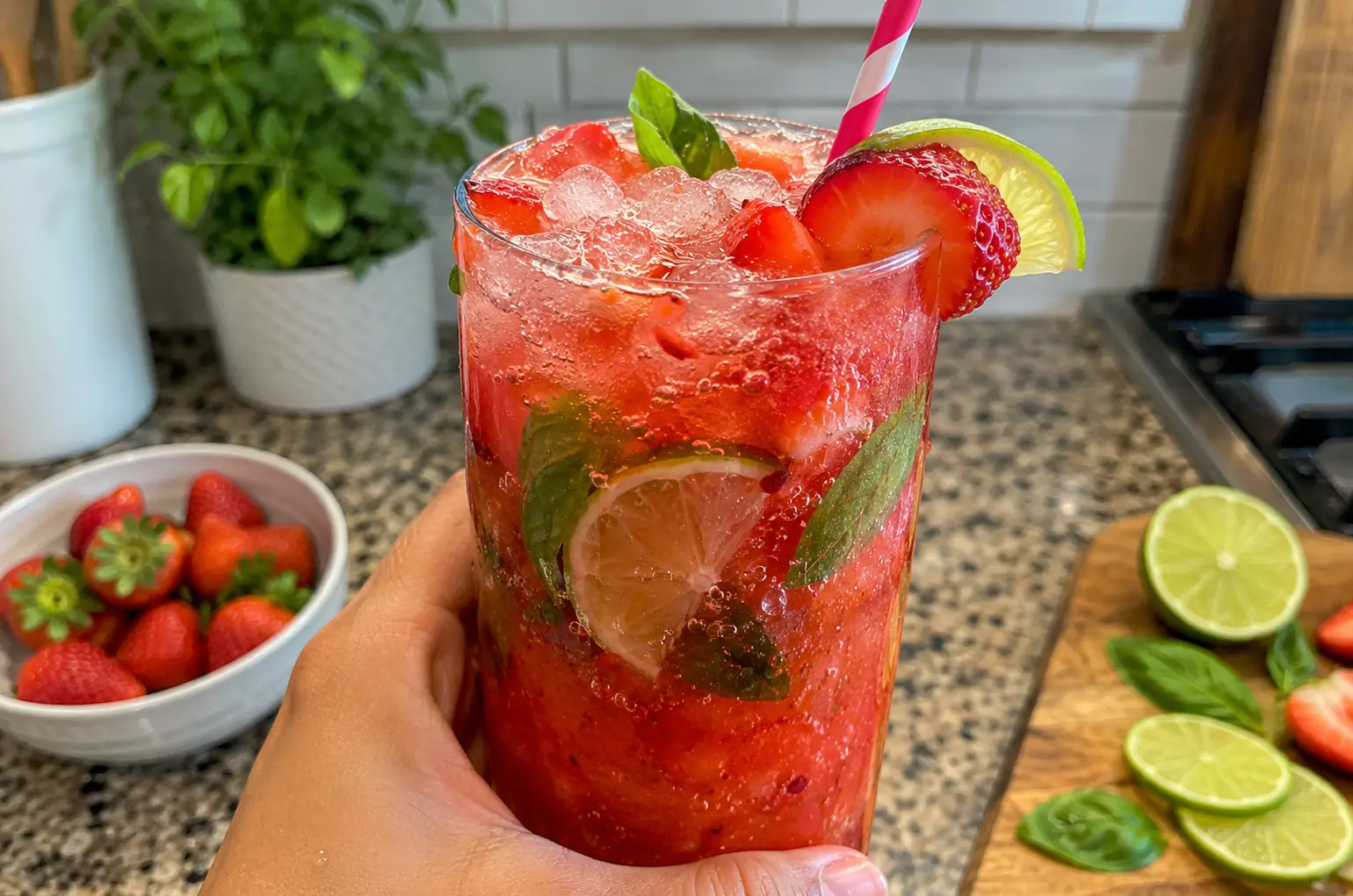 STRAWBERRY BASIL MOCKTAIL READY IN 5 MINUTES ⏱️
