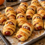 PUFF PASTRY MUMMY PIGS IN A BLANKET FOR HALLOWEEN