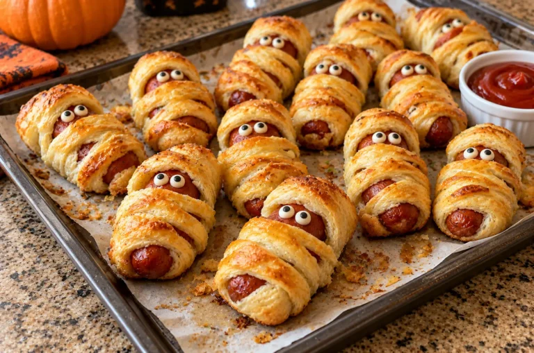 PUFF PASTRY MUMMY PIGS IN A BLANKET FOR HALLOWEEN