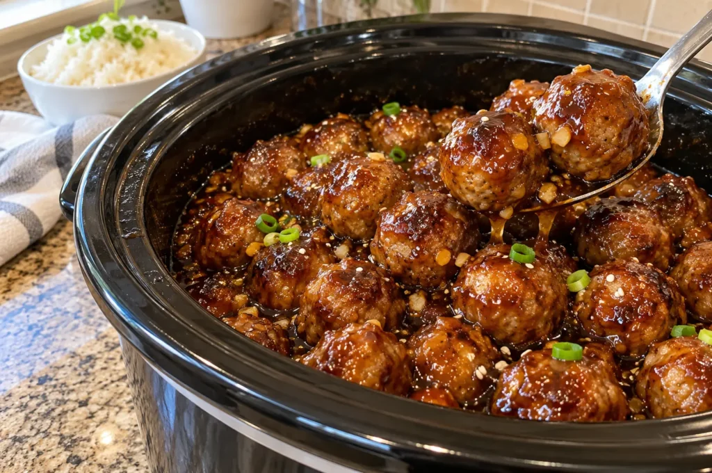 CROCKPOT HONEY GARLIC MEATBALLS RECIPE FOR EASY DINNERS 🍯