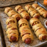 CRESCENT ROLL MUMMY HOT DOGS FOR HALLOWEEN PARTIES